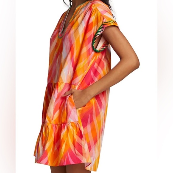 Saloni Ashley B. Dress in Sunset Wave 100% cotton oversized caftan coverup 6 S - Picture 3 of 8